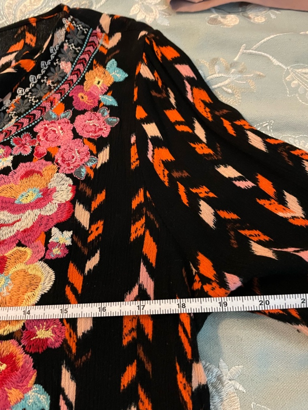 Savanna Jane Black Top with Bright Orange and Soft Pink Floral & Chevron Detail - Picture 7 of 10